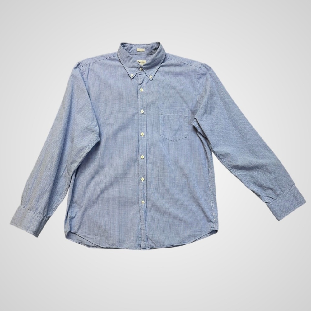 J.Crew Shirt Men Large Blue Excellent Gingham Tailored Fit Washed Casual 89522